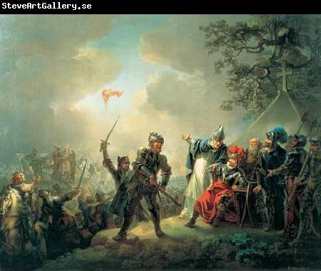 Christian August Lorentzen Dannebrog falling from the sky during the Battle of Lyndanisse, June